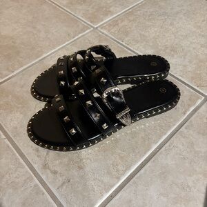 Black Studded Slide Sandals with Edgy Design